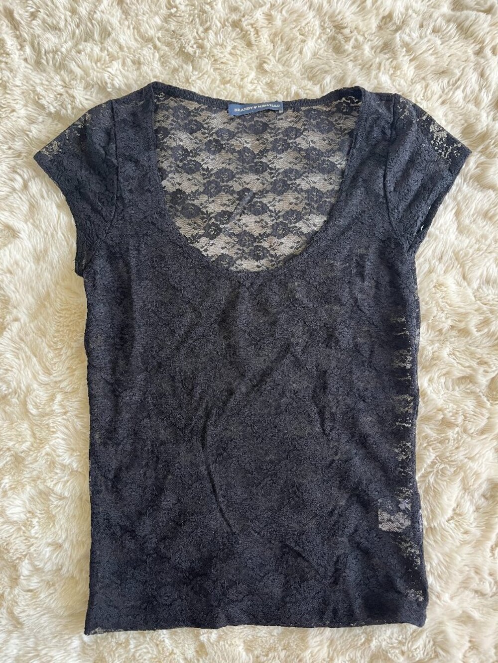 Brandy Melville Black Sheer Floral Lace Top